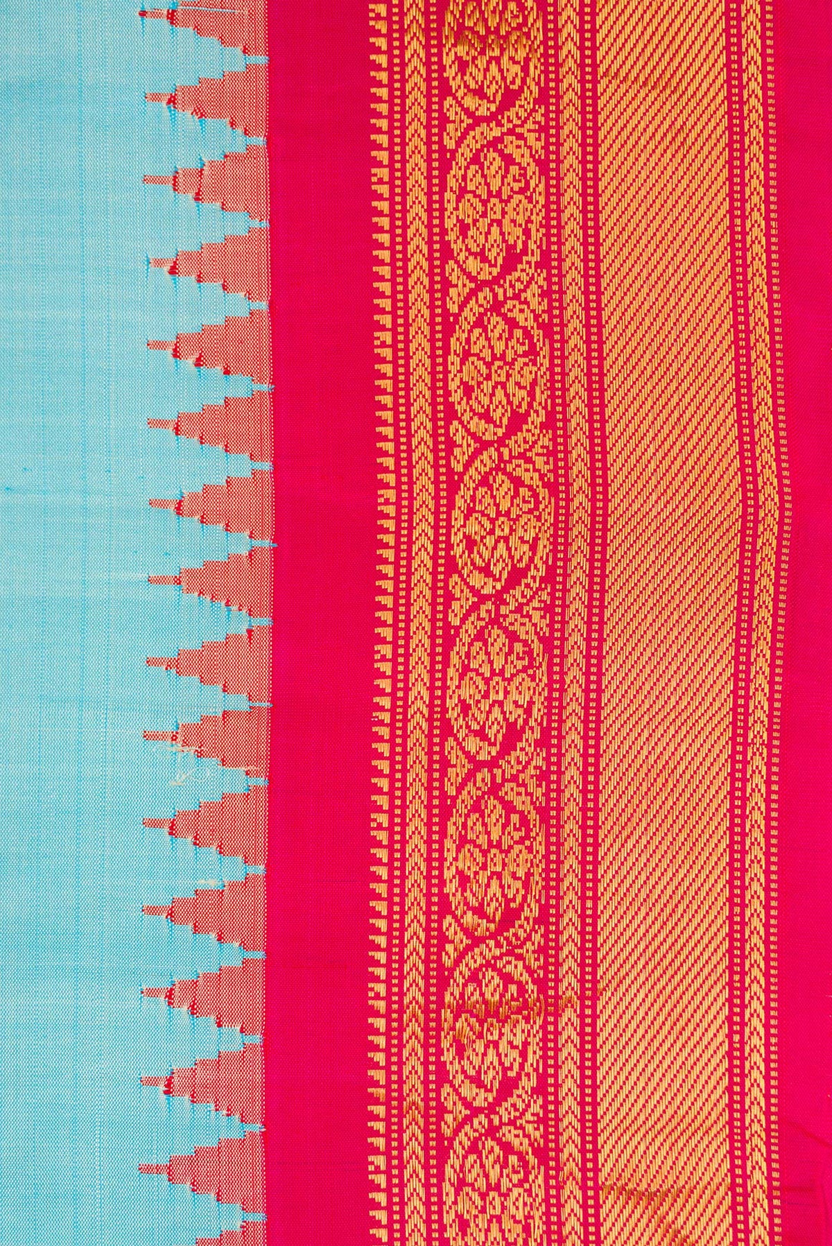 Border image of Sky Blue Dual Tone Gadwal Silk Saree with Zari Butta on the body and Zari Border. 