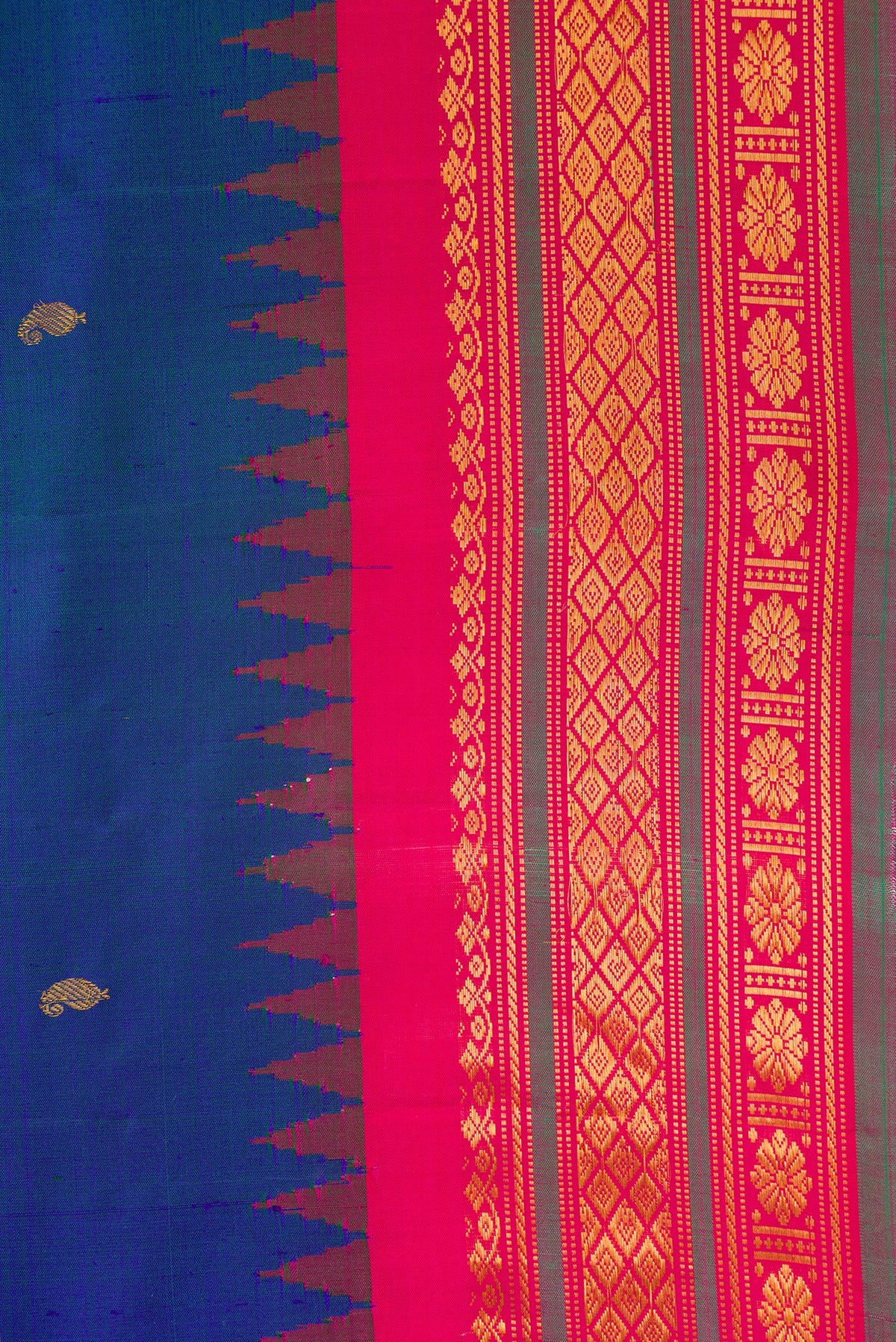Border image of Peacock Blue Dual Tone Gadwal Silk Saree with Zari And Thread Butta on the body and Zari Border. 