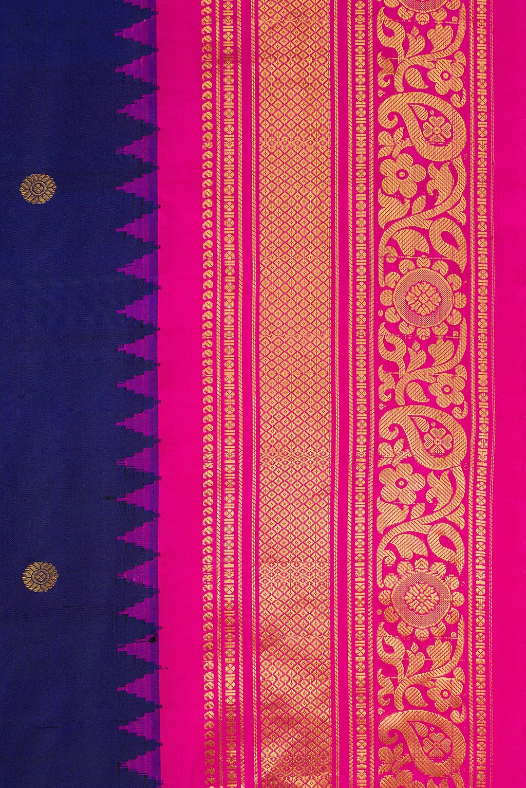 Border image of Navy Blue Dual Tone Gadwal Silk Saree with Zari Butta on the body and Zari Border. 
