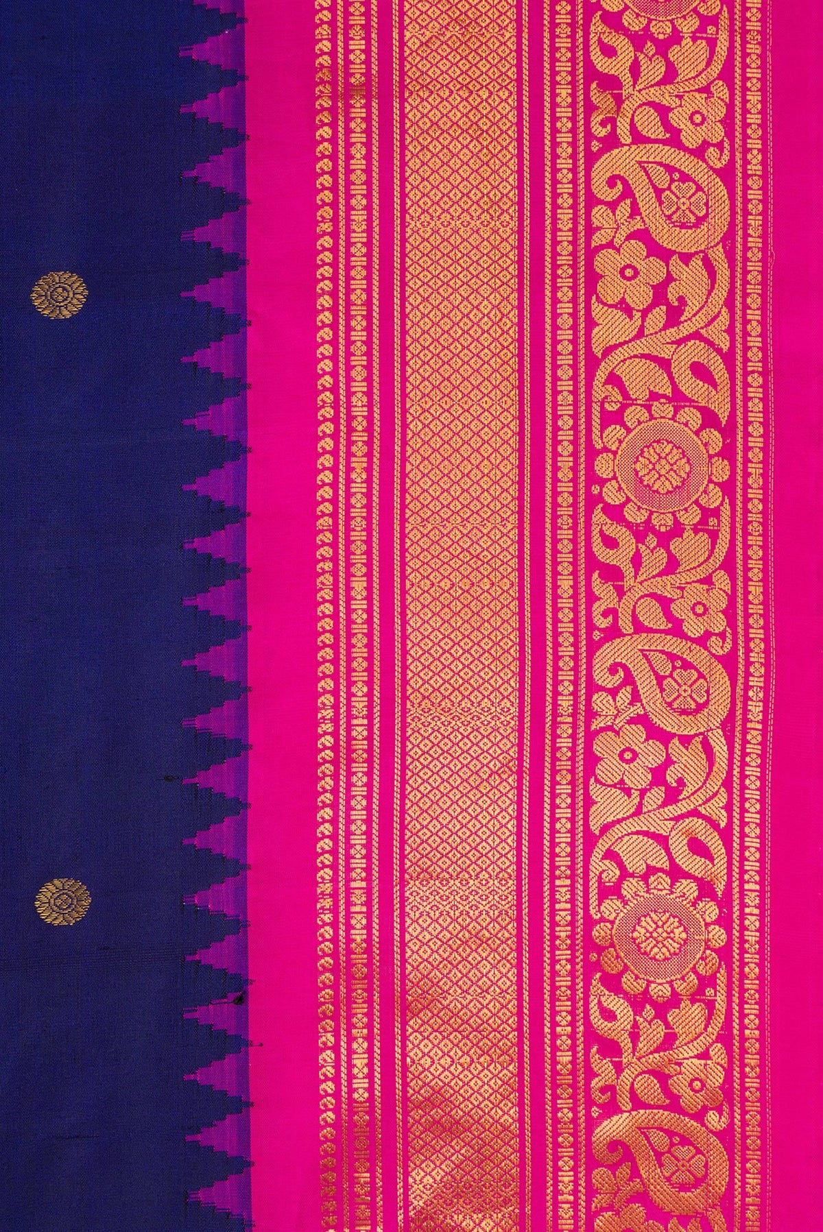 Border image of Navy Blue Dual Tone Gadwal Silk Saree with Zari Butta on the body and Zari Border. 