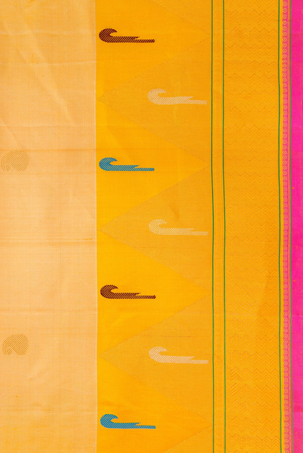 Border image of Sandal Dual Tone Gadwal Silk Saree with Zari Butta on the body and Paithani Border. 