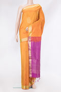 Orange Dual Tone Soft Silk Saree with Zari Butta on the body and Zari Border.  displayed on a mannequin