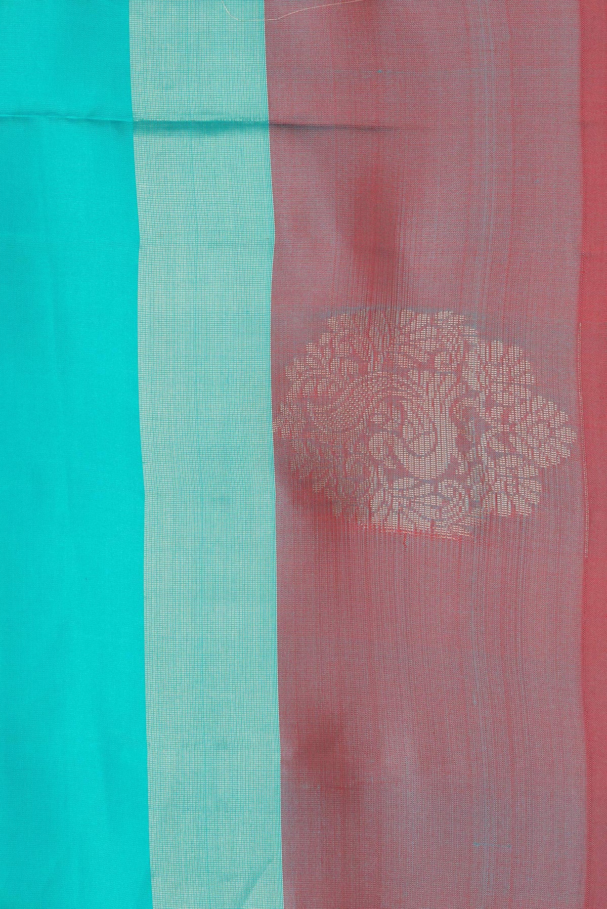 Border image of Sky Blue Dual Tone Soft Silk Saree with Zari Butta on the body and Fancy Border. 
