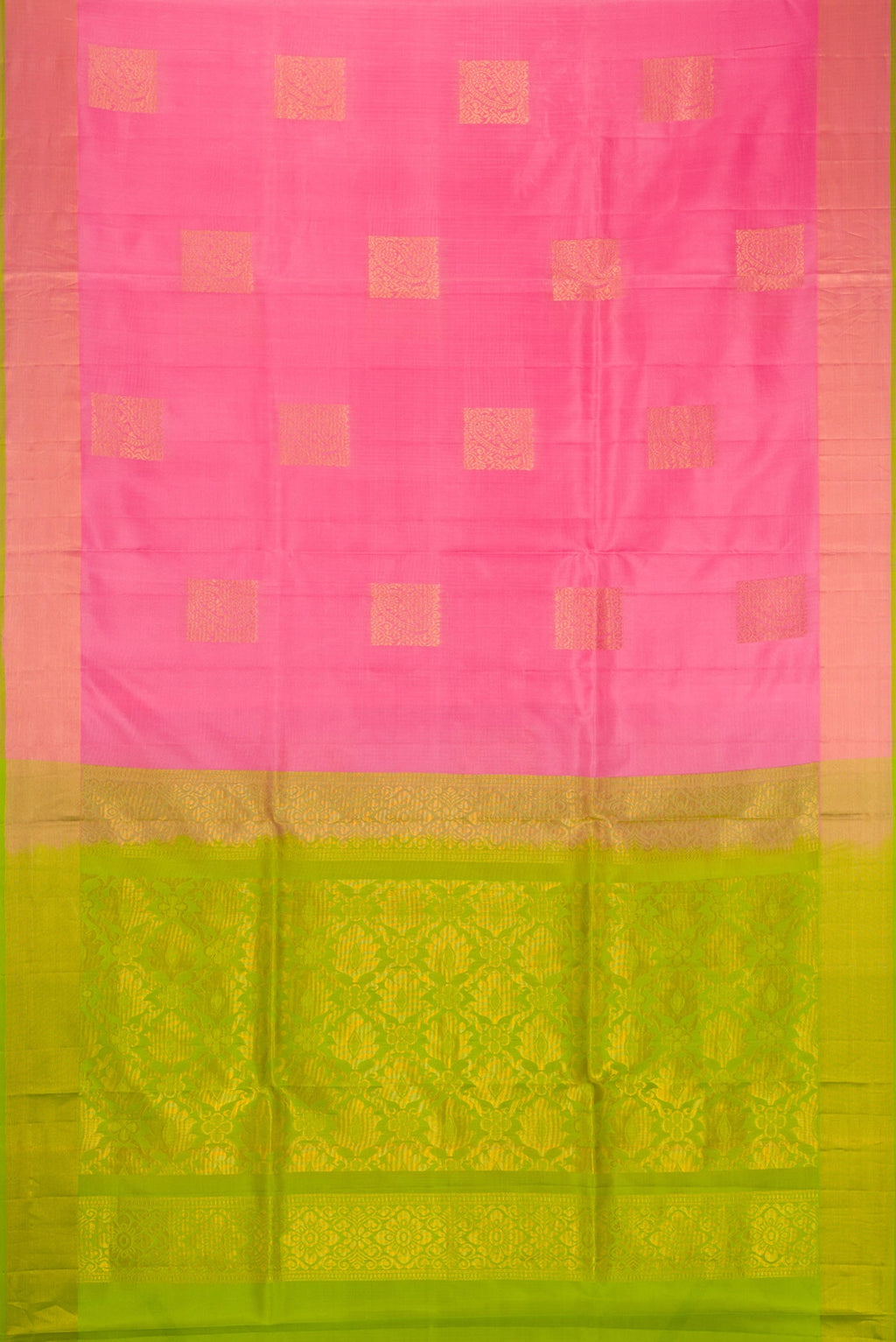 Pink Soft Silk Saree with Zari Butta on the body and Zari Border.  displayed on a mannequin