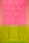 Pink Soft Silk Saree with Zari Butta on the body and Zari Border.  displayed on a mannequin