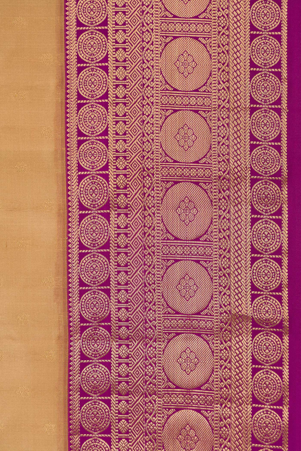 Border image of Beige Dual Tone Kanchipuram Silk Saree with Zari Butta on the body and Zari Border. 