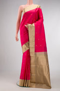 Pink Dual Tone Kanchipuram Silk Saree with Zari Butta on the body and Zari Border.  displayed on a mannequin