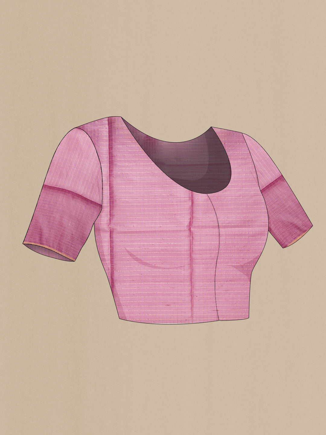 Close up image of the blouse of Yellow Dual Tone Raw Silk Saree with Checked design on the body and Thin Zari Line. 