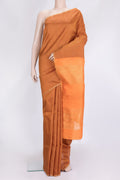 Bronze Dual Tone Raw Silk Saree with Checked design on the body and Thin Zari Line.  displayed on a mannequin