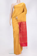 Yellow Dual Tone Raw Silk Saree with Checked design on the body and Zari Border.  displayed on a mannequin