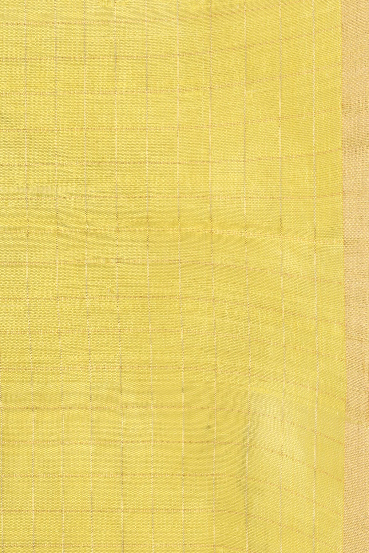 Border image of Yellow Dual Tone Raw Silk Saree with Checked design on the body and Zari Border. 