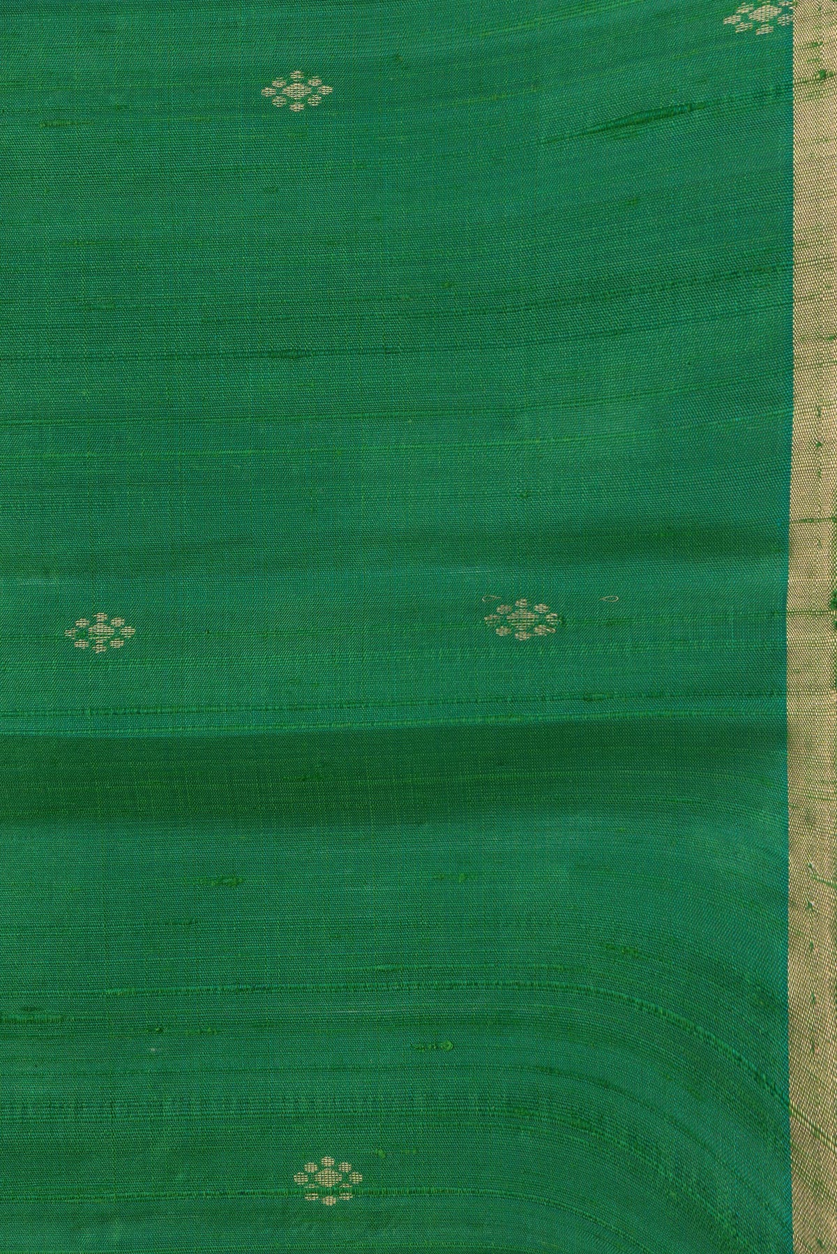 Border image of Bottle Green Dual Tone Raw Silk Saree with Zari Butta on the body and Thin Zari Line. 