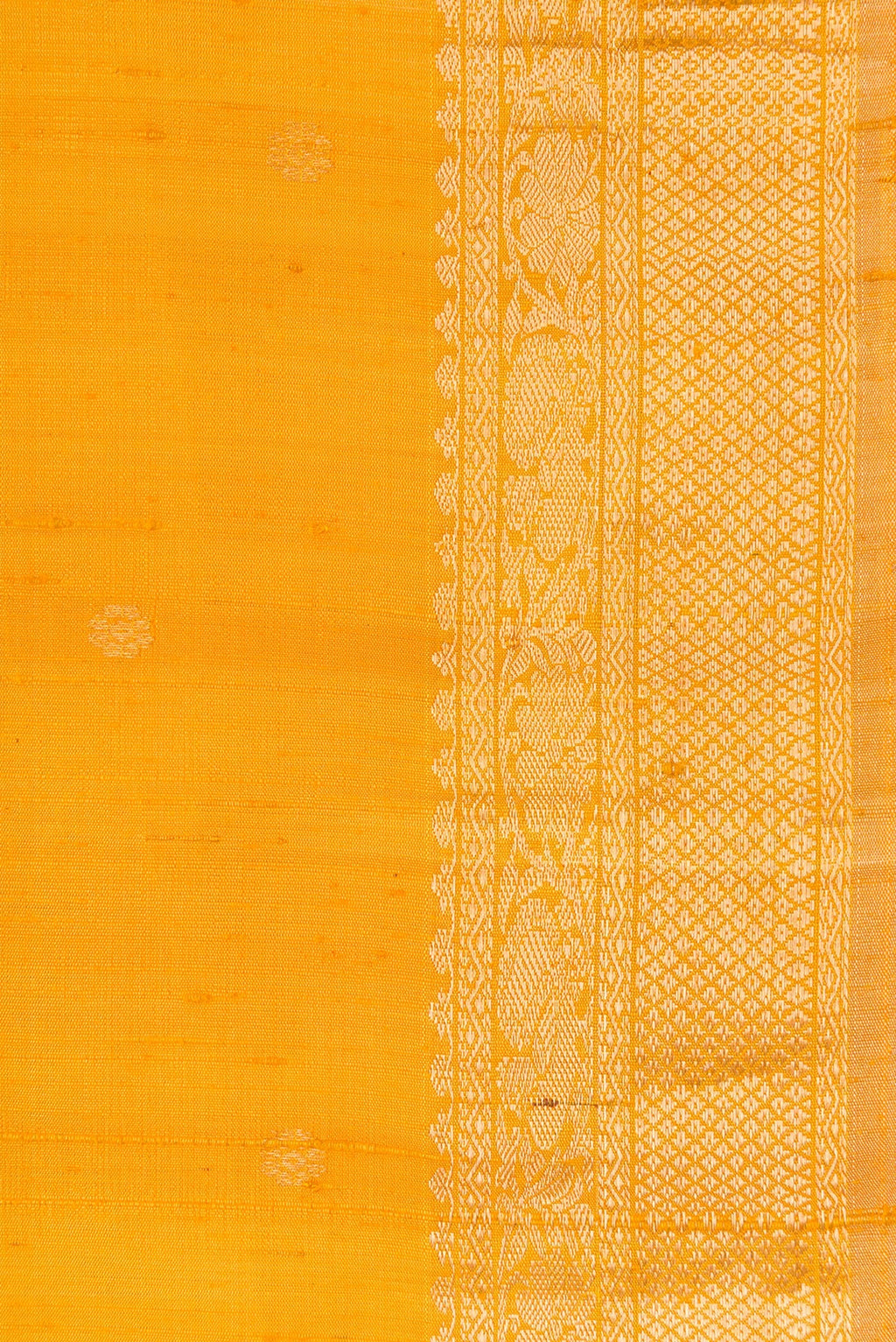 Border image of Mustard Dual Tone Raw Silk Saree with Zari Butta on the body and Zari Border. 