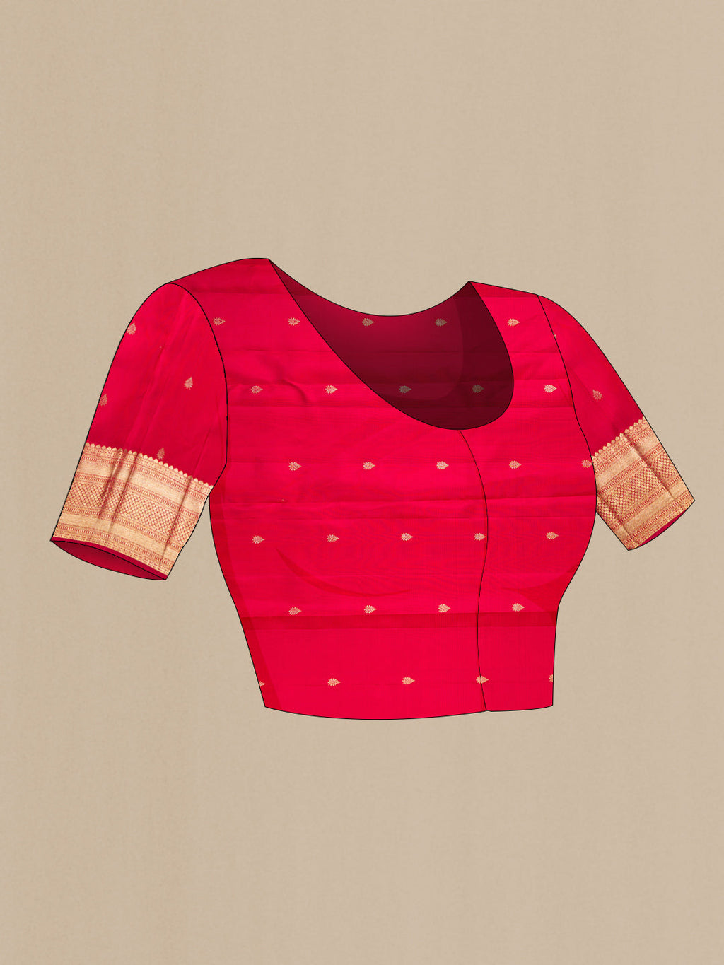 Close up image of the blouse of Dark Pink Dual Tone Kanchipuram Silk Saree with Zari Brocade on the body and Zari Border. 