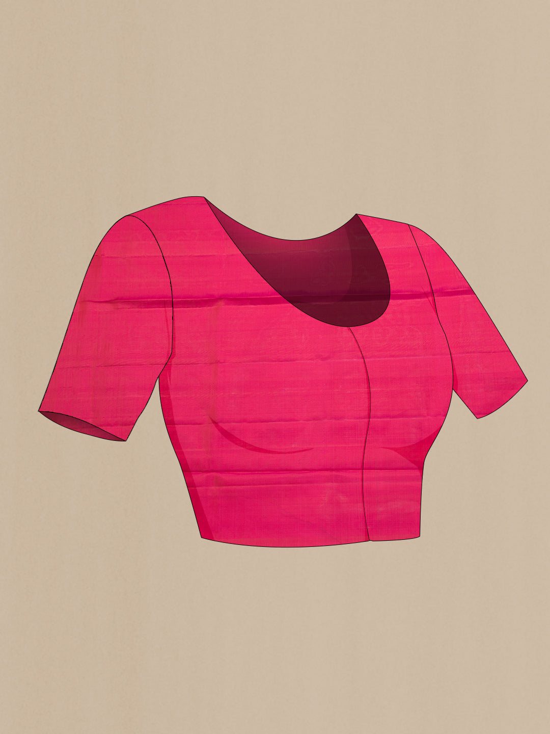 Close up image of the blouse of Pink Dual Tone Soft Silk Saree with Stripes on the body and Without Border. 