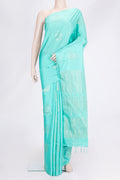 Sky Blue Dual Tone Soft Silk Saree with Zari Butta on the body and Without Border.  displayed on a mannequin
