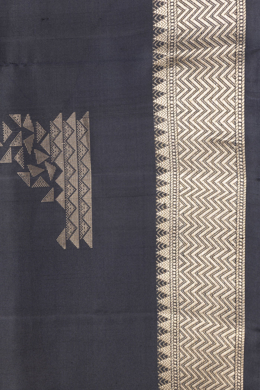 Border image of Black Dual Tone Soft Silk Saree with Zari Butta on the body and Zari Border. 