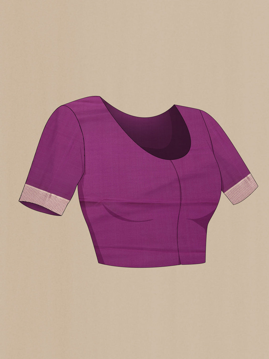 Close up image of the blouse of Pink Dual Tone Mysore Silk Saree with Zari Brocade on the body and Zari Border. 
