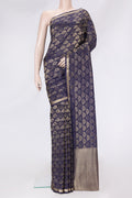 Navy Blue Dual Tone Tussar Silk Saree with Zari Brocade on the body and Zari Border.  displayed on a mannequin
