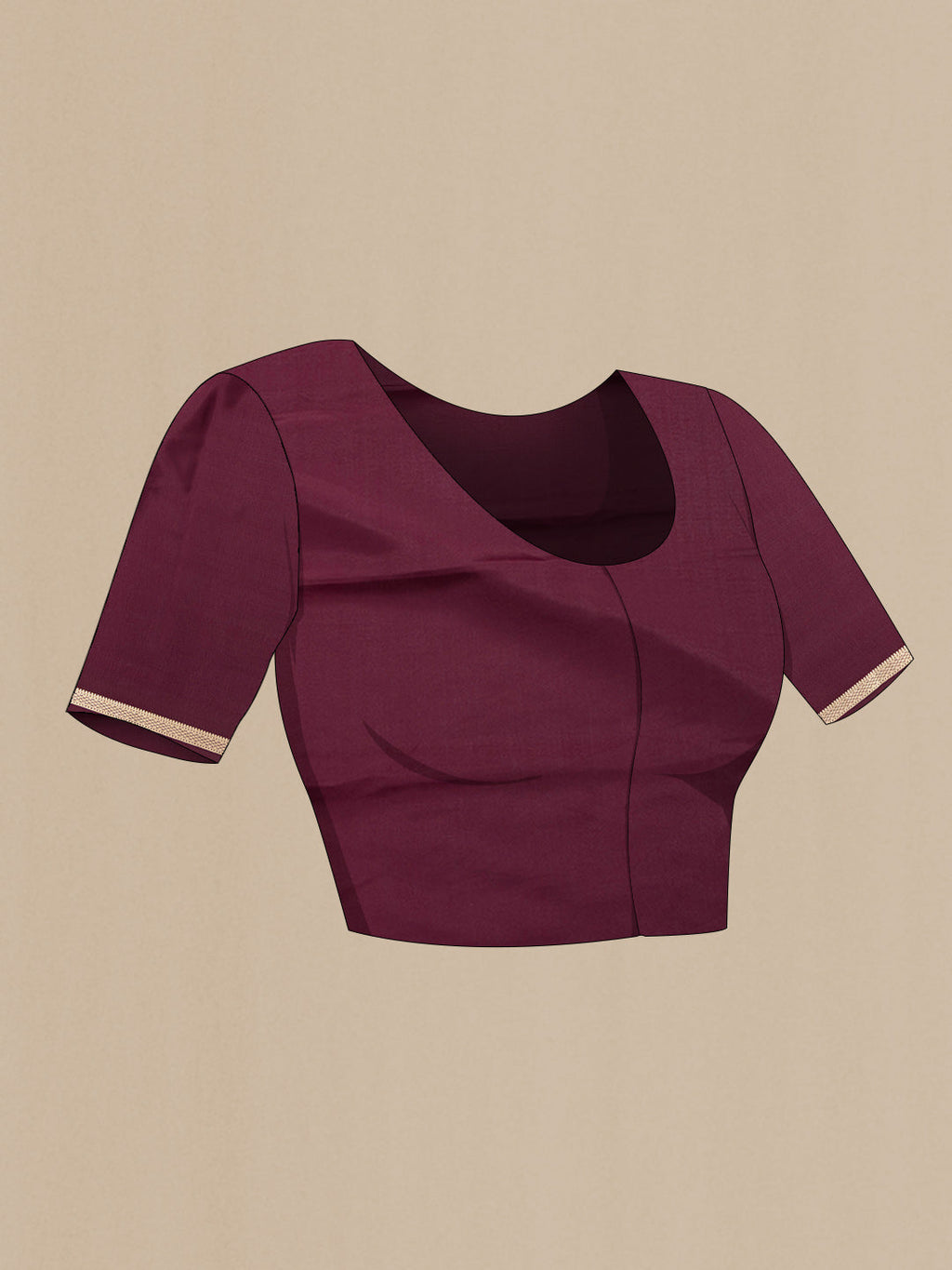 Close up image of the blouse of Maroon Dual Tone Tussar Silk Saree with Zari Brocade on the body and Zari Border. 