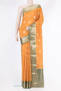 Orange Dual Tone Mysore Silk Saree with Zari Butta on the body and Zari Border.  displayed on a mannequin