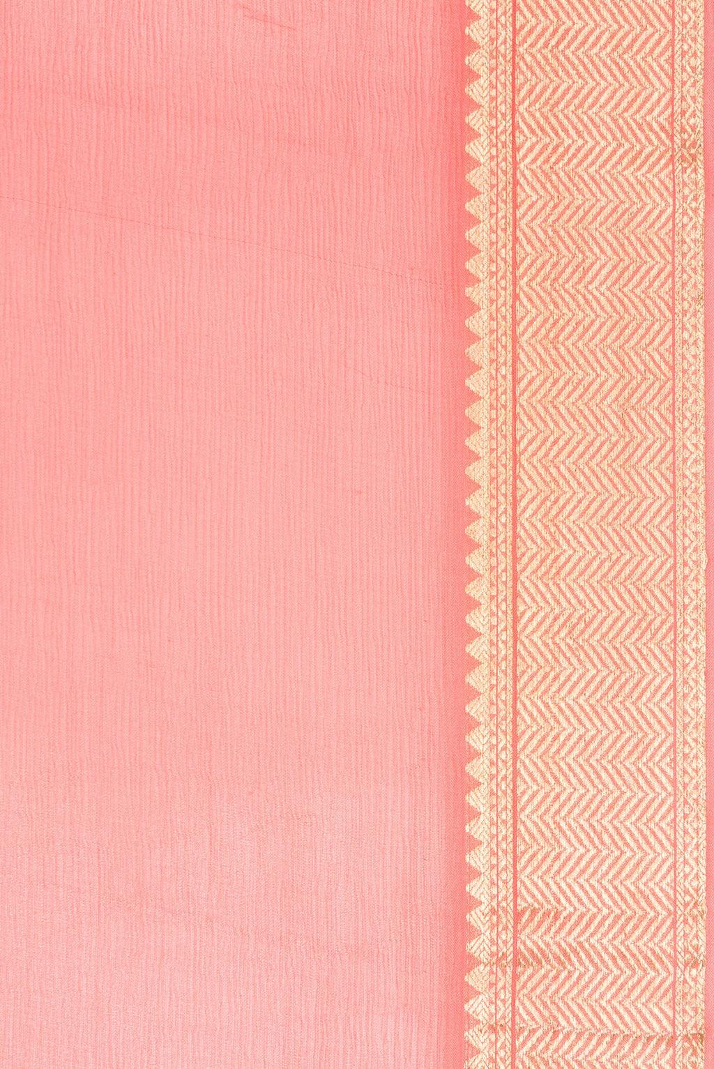Border image of Peach Dual Tone Mysore Chiffon Saree with Plain Body and Zari Border. 