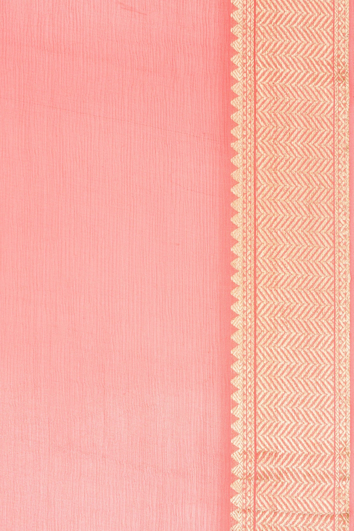 Border image of Peach Dual Tone Mysore Chiffon Saree with Plain Body and Zari Border. 