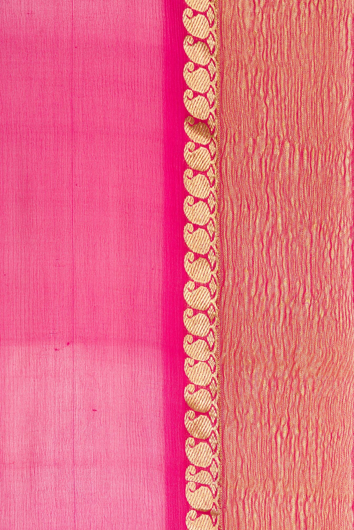 Border image of Pink Dual Tone Mysore Chiffon Saree with Plain Body and Zari Border. 