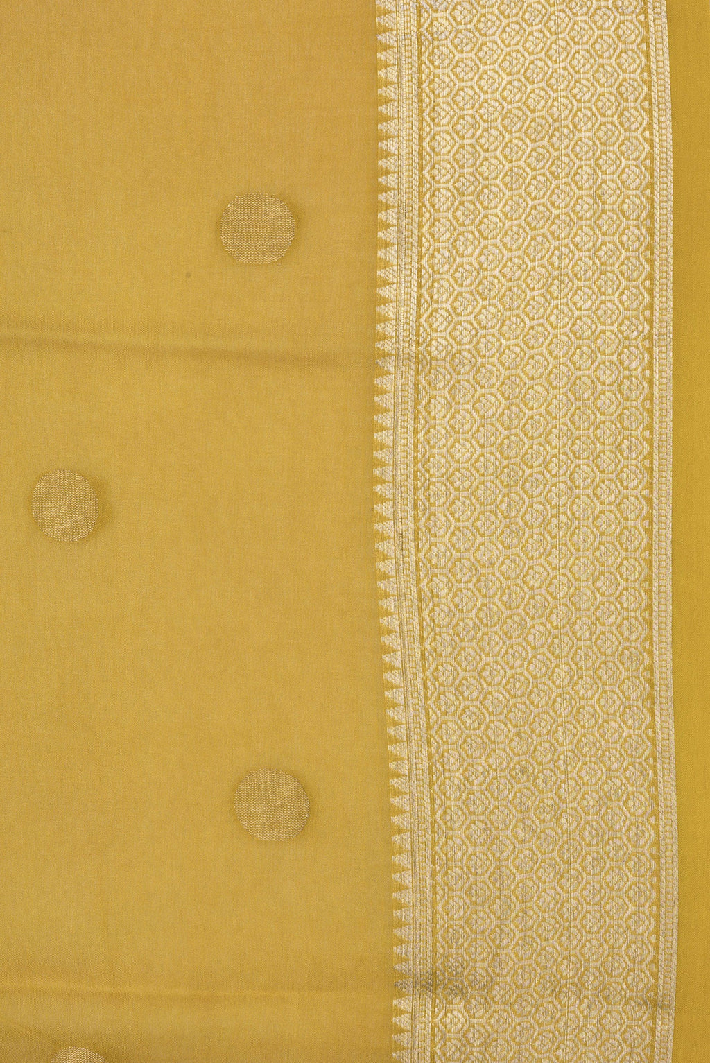 Border image of Mustard Dual Tone Mysore Georgette Saree with Zari Butta on the body and Zari Border. 