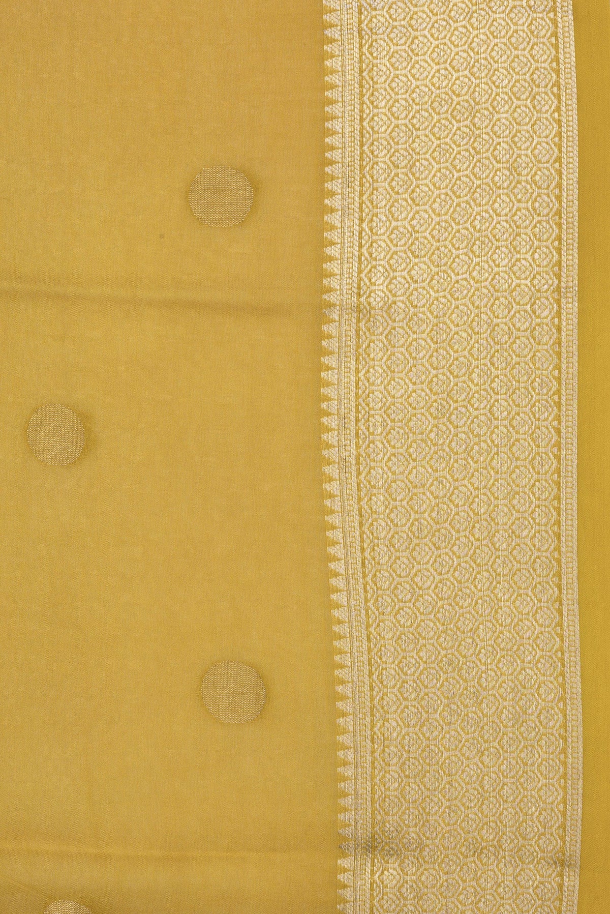 Border image of Mustard Dual Tone Mysore Georgette Saree with Zari Butta on the body and Zari Border. 