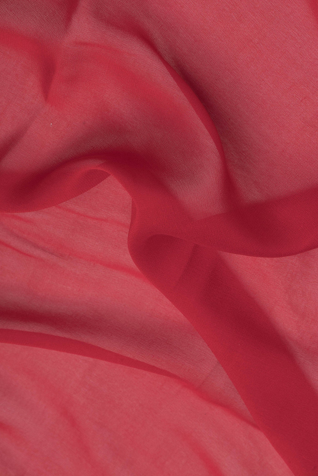 Close up of Red Mysore Chiffon Saree with Zari Butta on the body and Zari Border.  displaying folds