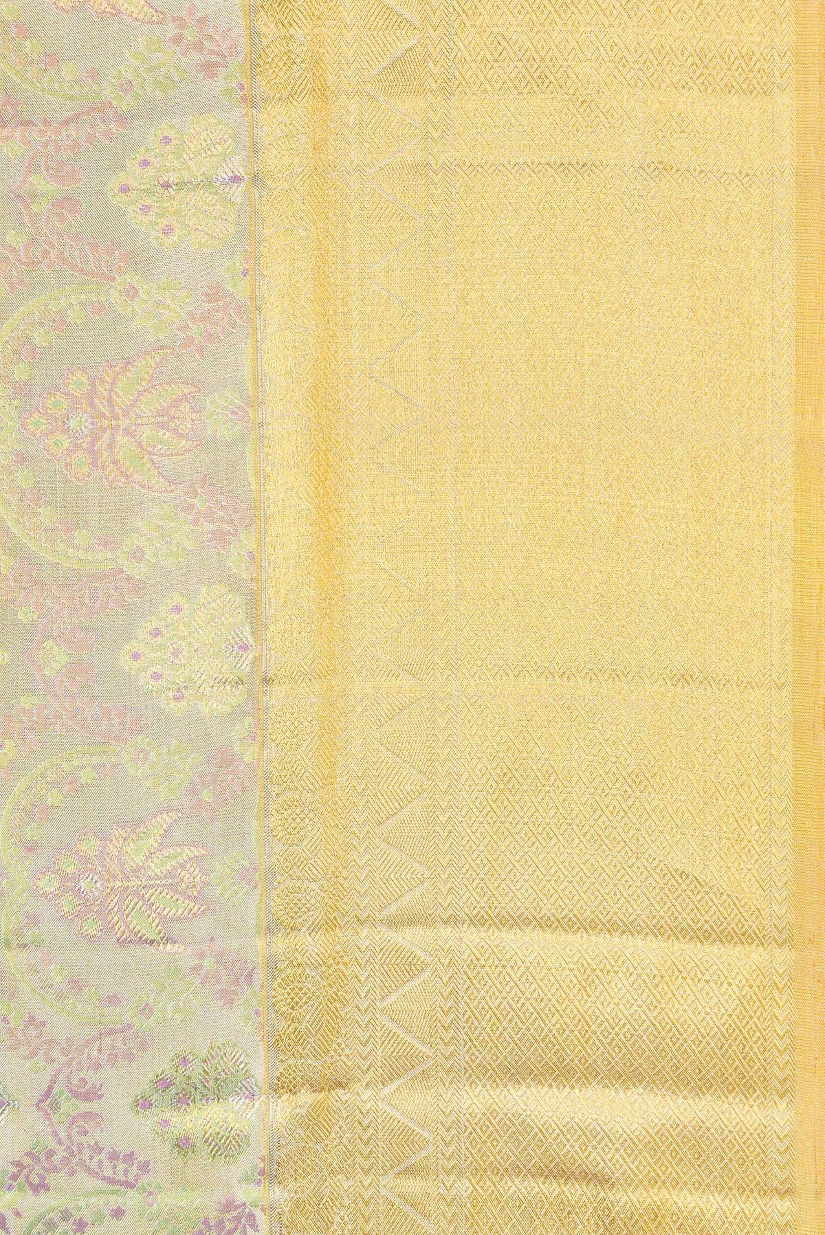 Border image of Gold Dual Tone Kanjivaram Tissue Silk Saree with Zari Brocade on the body and Zari Border. 
