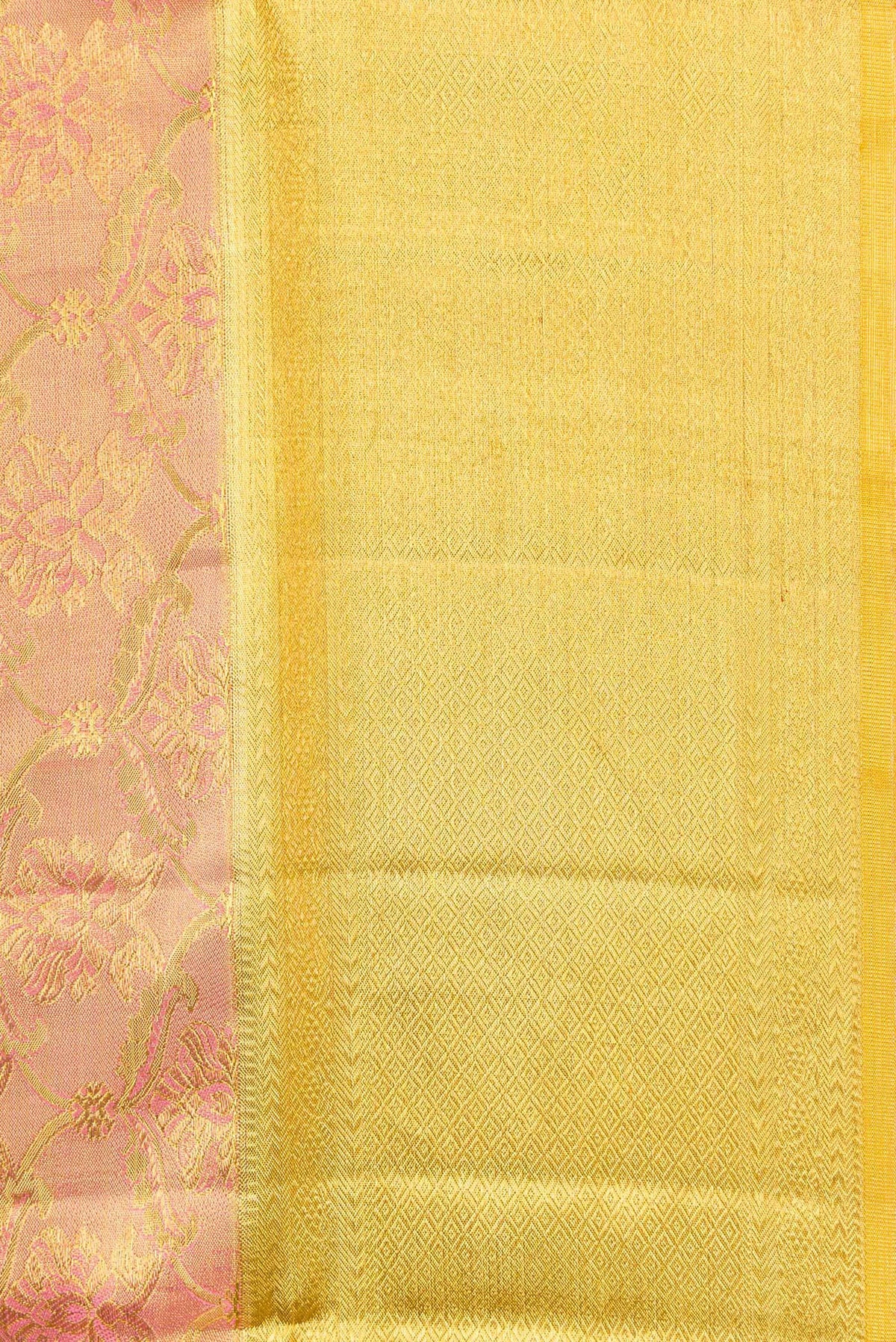 Border image of Rose Gold Dual Tone Kanjivaram Tissue Silk Saree with Zari Brocade on the body and Zari Border. 
