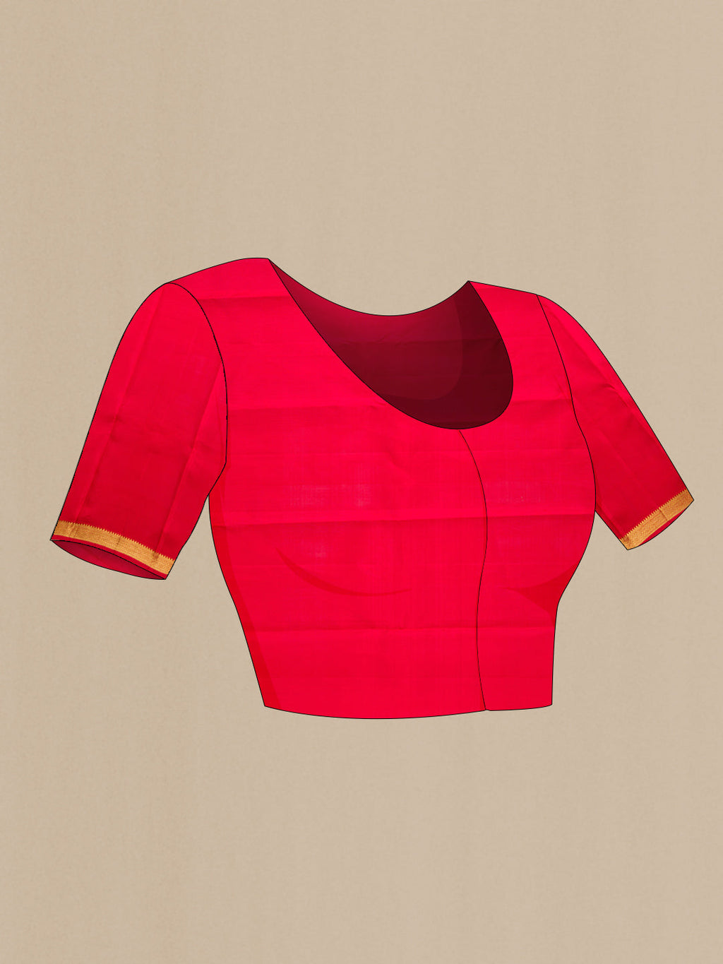 Close up image of the blouse of Red Dual Tone Kanjivaram Silk Saree with Zari Butta on the body and Zari Border. 