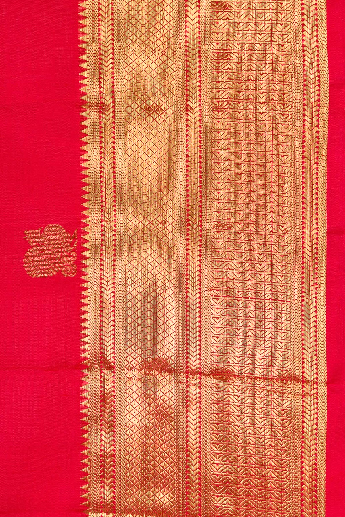 Border image of Red Dual Tone Kanjivaram Silk Saree with Zari Butta on the body and Zari Border. 