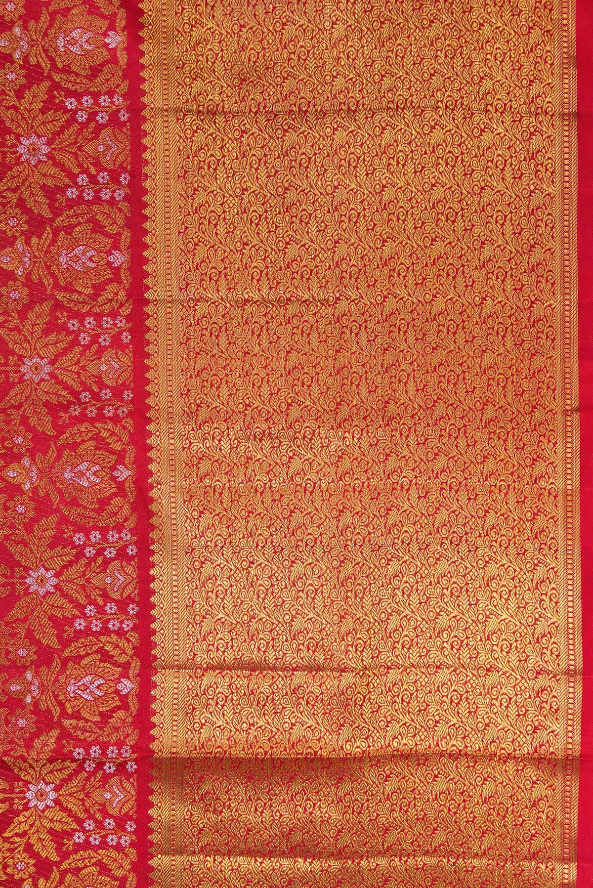 Border image of Red Dual Tone Kanjivaram Silk Saree with Zari Brocade on the body and Zari Border. 