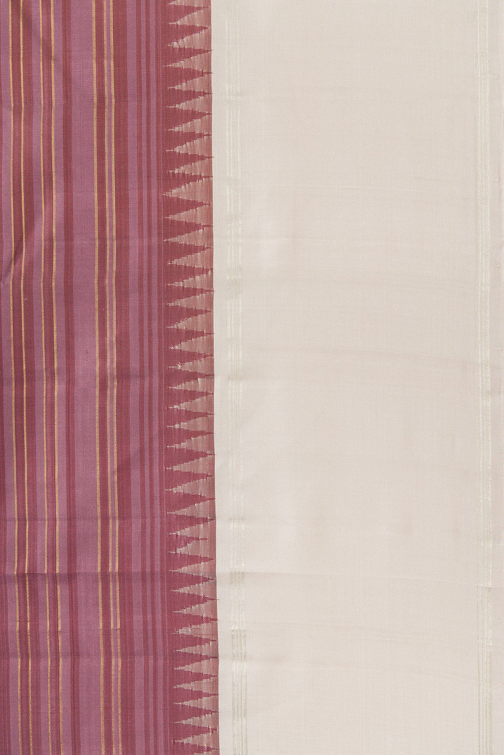Border image of Purple Dual Tone Kanjivaram Silk Saree with Stripes on the body and Zari Border. 