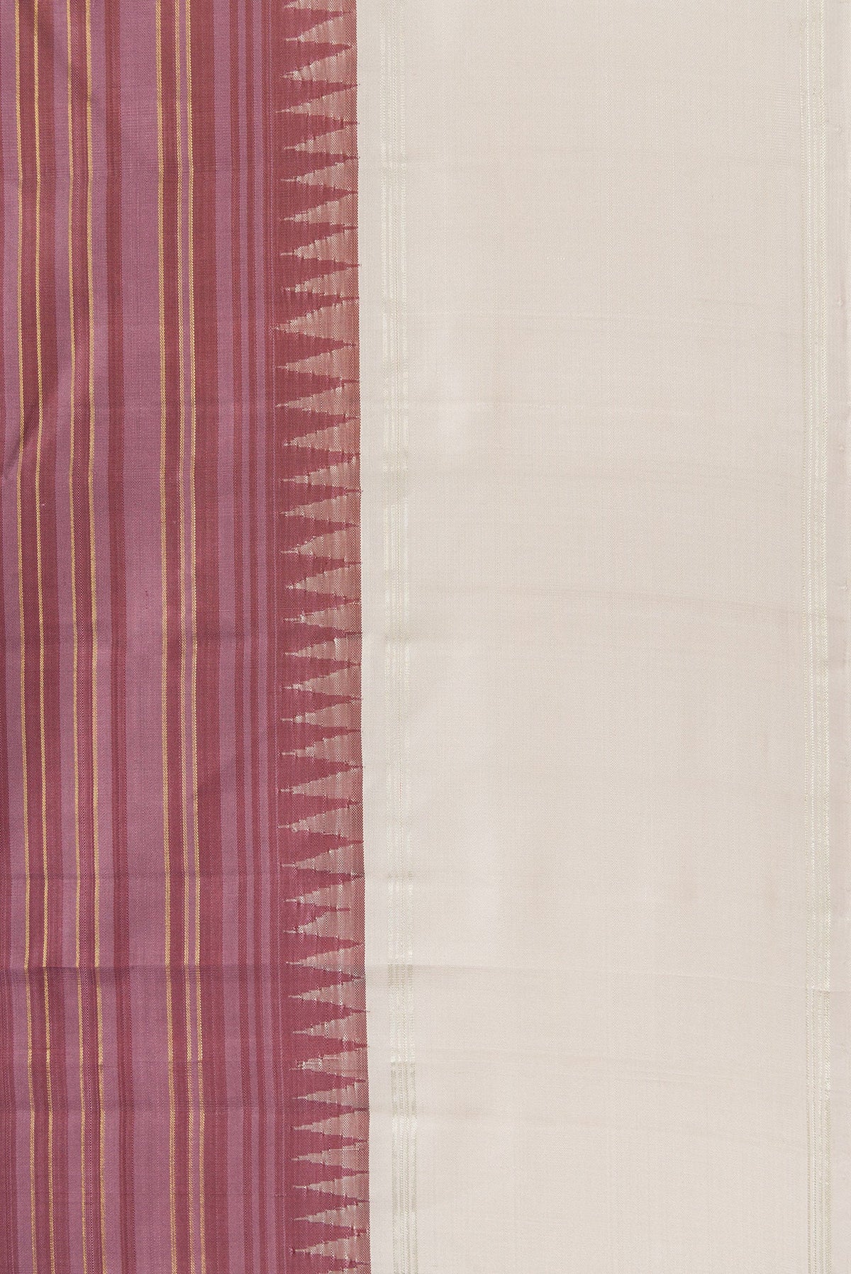 Border image of Purple Dual Tone Kanjivaram Silk Saree with Stripes on the body and Zari Border. 