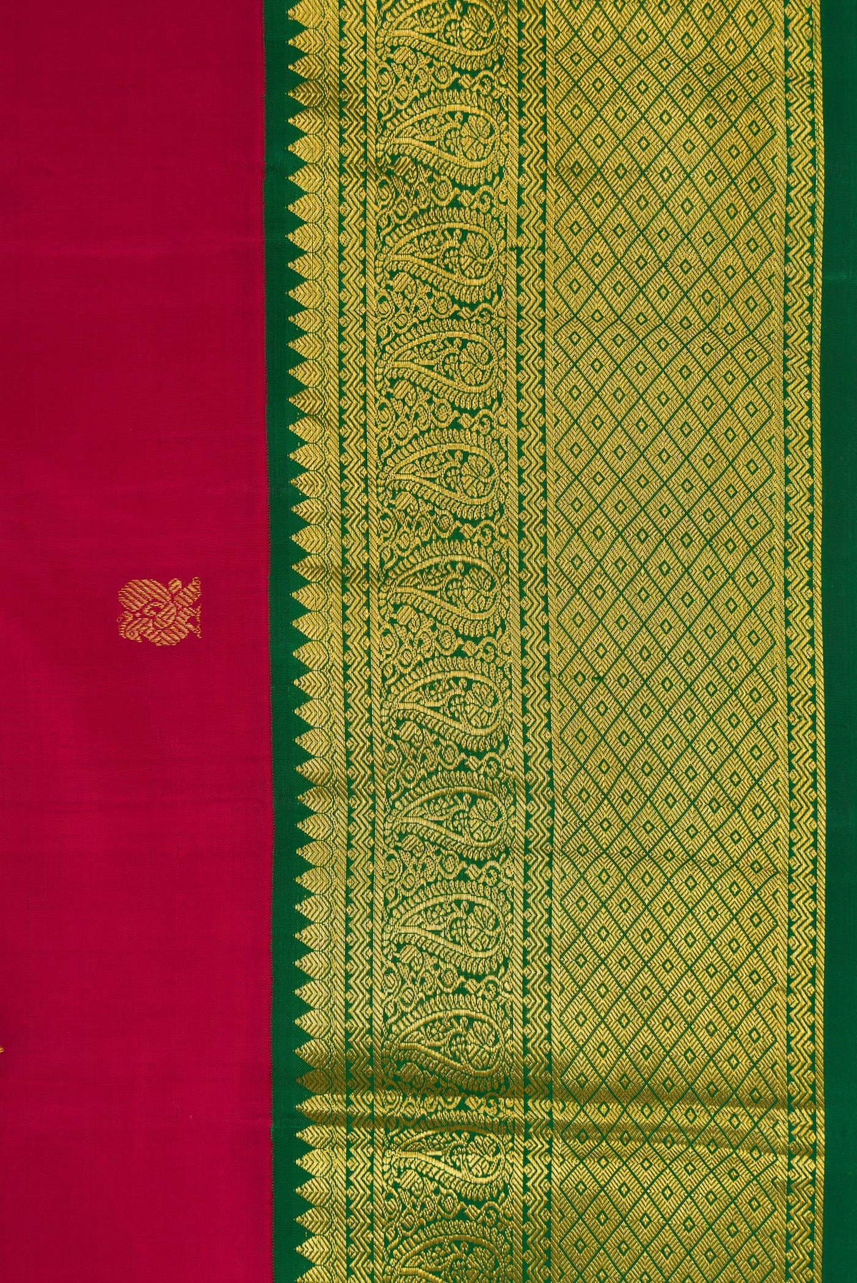 Border image of Pure Silk Pure Zari Maroon Dual Tone Kanjivaram Saree with Zari Butta on the body and Zari Border. 