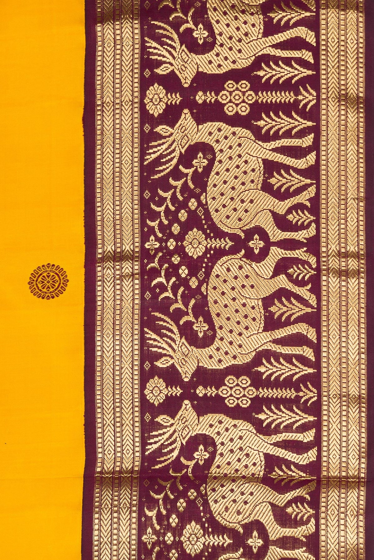 Border image of Mustard Dual Tone Kanjivaram Silk Saree with Thread Butta on the body and Fancy Border. 