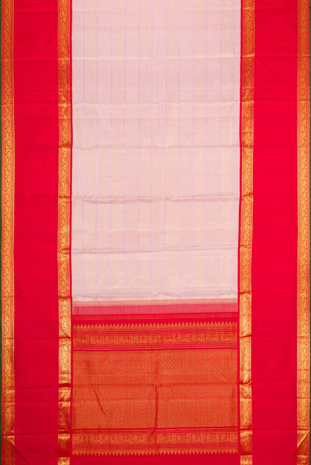 Flat view of Pink Dual Tone Kanchipuram Silk Saree with Checked design on the body and Zari Border. 