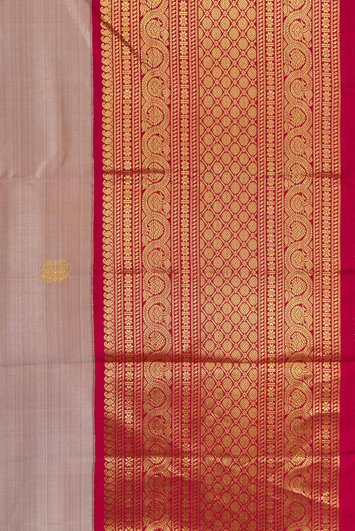 Border image of Dark Beige Dual Tone Kanjivaram Silk Saree with Zari Butta on the body and Zari Border. 