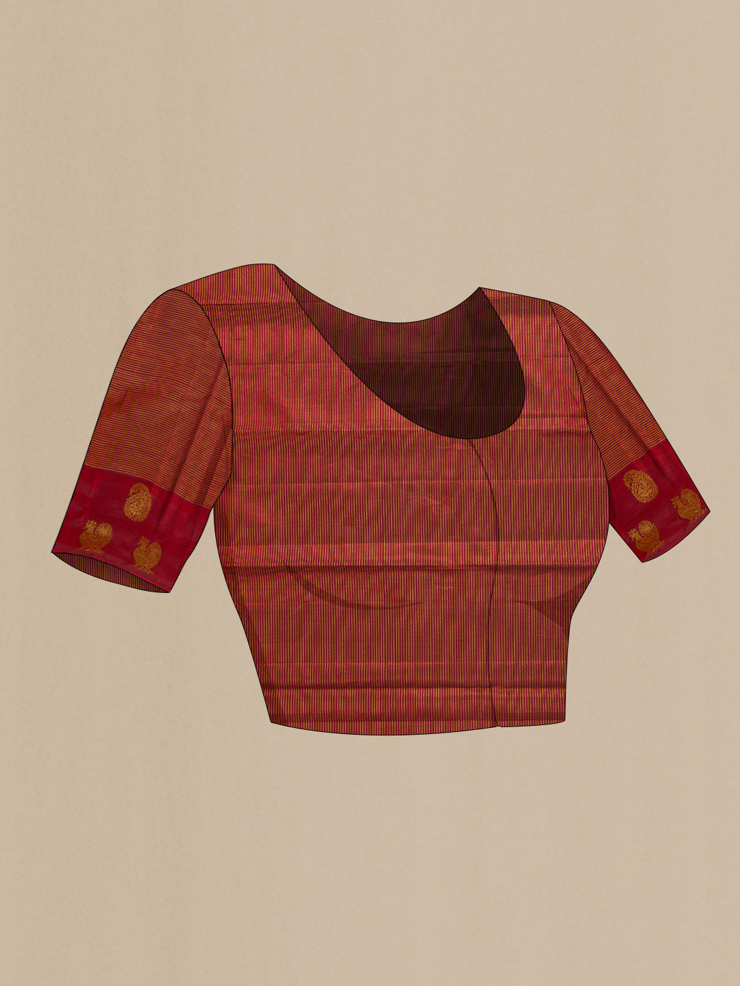 Close up image of the blouse of Bottle Green Dual Tone Kanjivaram Silk Saree with Checked design on the body and Fancy Border. 