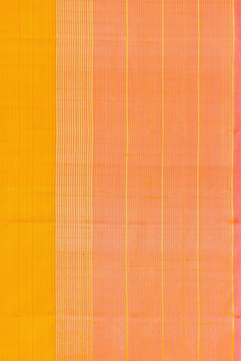 Border image of Yellow Dual Tone Kanjivaram Silk Saree with Checked design on the body and Zari Border. 