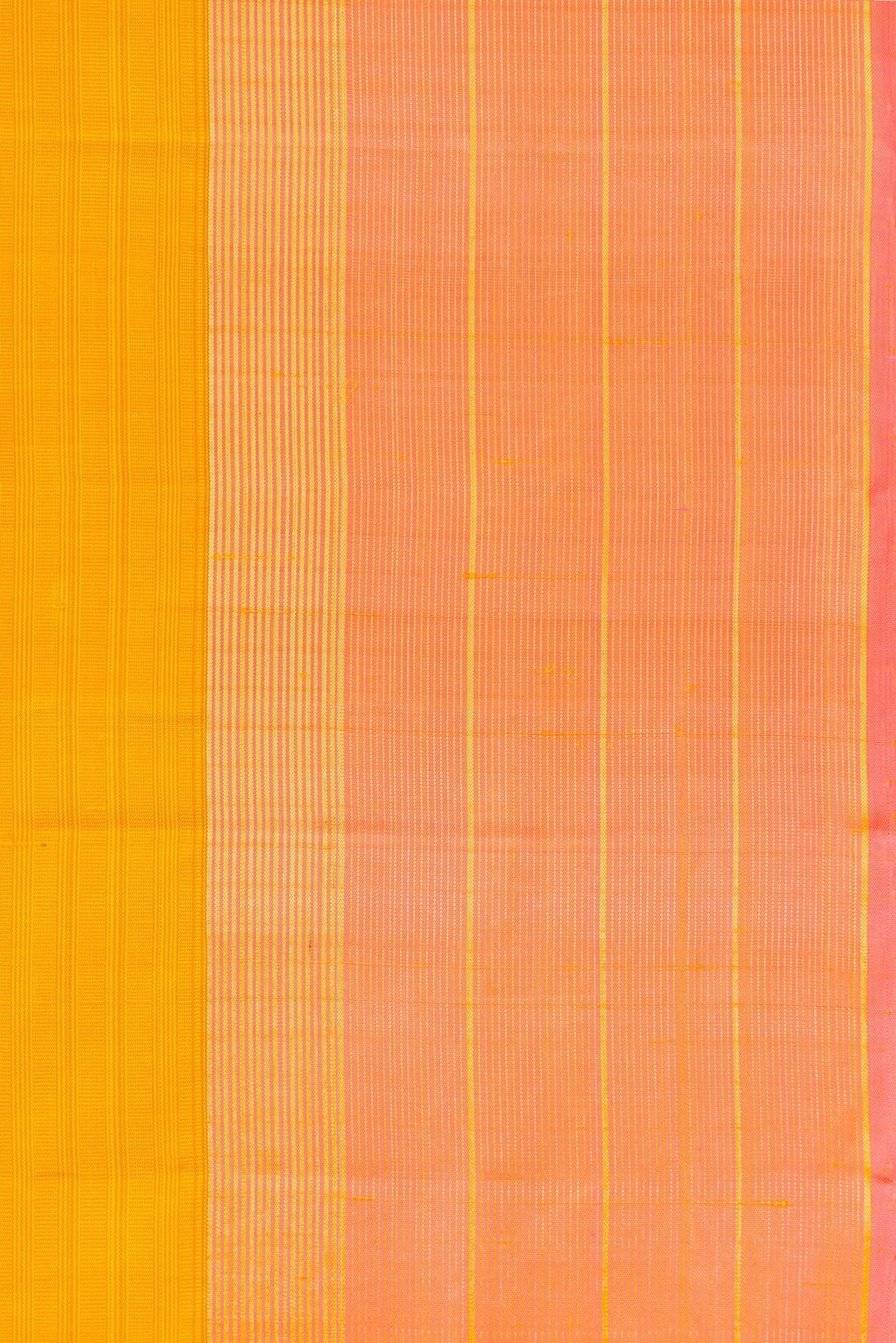 Border image of Yellow Dual Tone Kanjivaram Silk Saree with Checked design on the body and Zari Border. 