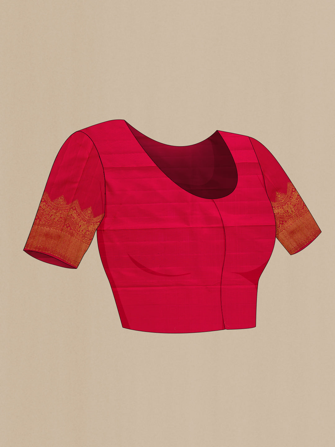 Close up image of the blouse of Maroon Kanjivaram Silk Saree with Zari Butta on the body and Fancy Border. 