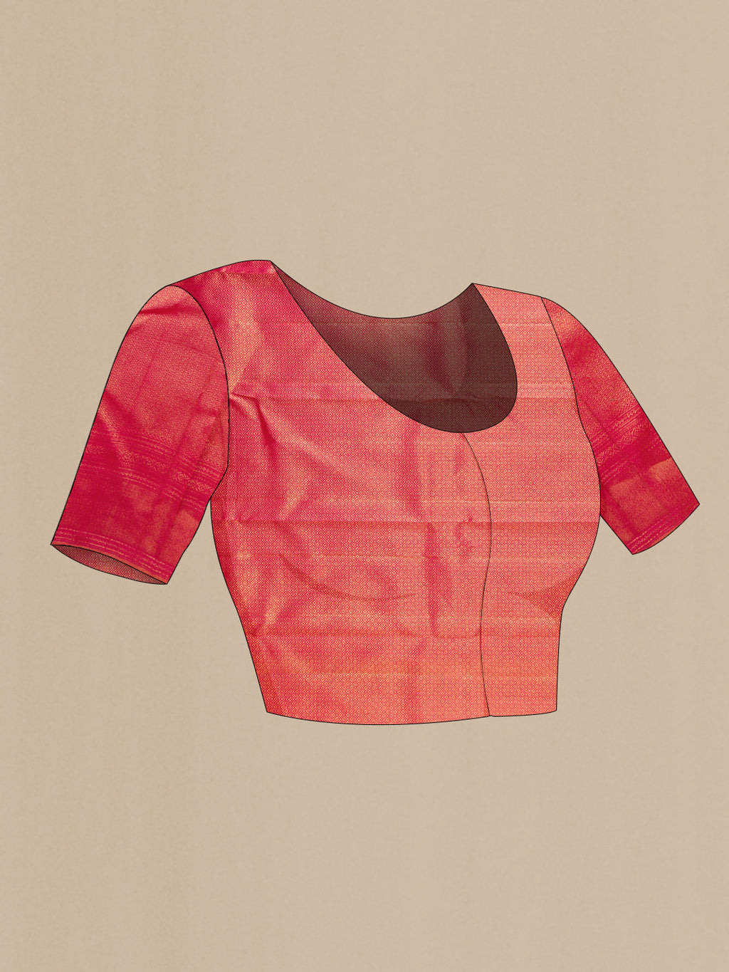 Close up image of the blouse of Dark Pink Dual Tone Kanchipuram Silk Saree with Zari Brocade on the body and Zari Border. 
