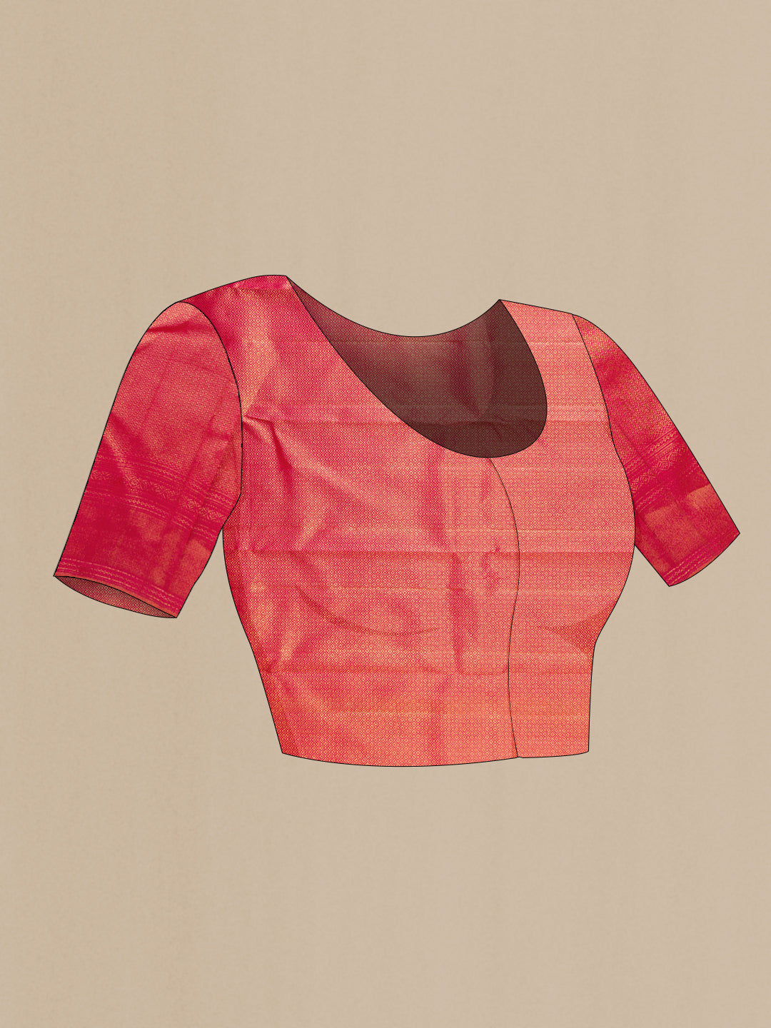 Close up image of the blouse of Dark Pink Dual Tone Kanchipuram Silk Saree with Zari Brocade on the body and Zari Border. 