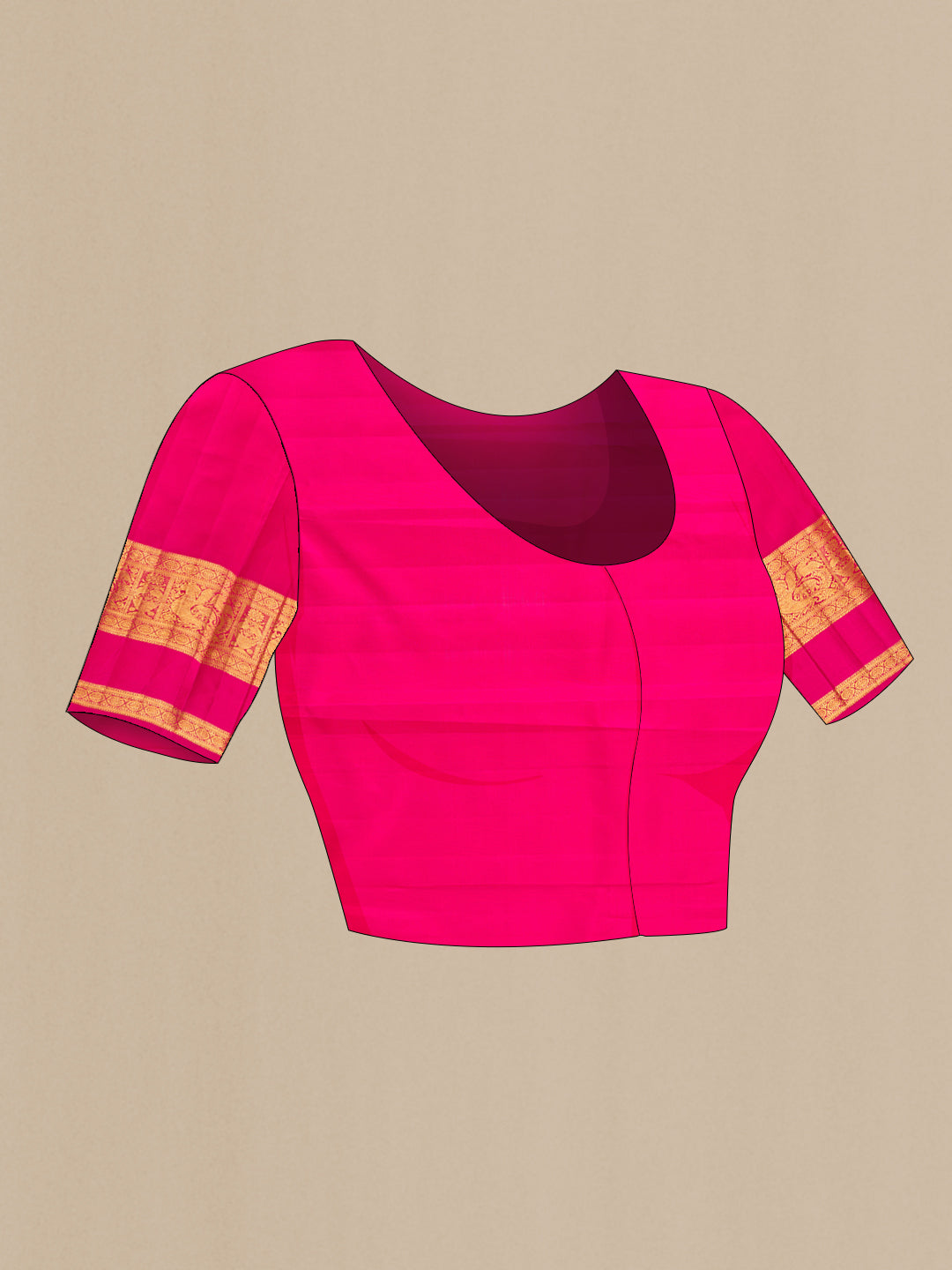 Close up image of the blouse of Pink Kanchipuram Silk Saree with Checked design on the body and Zari Border. 