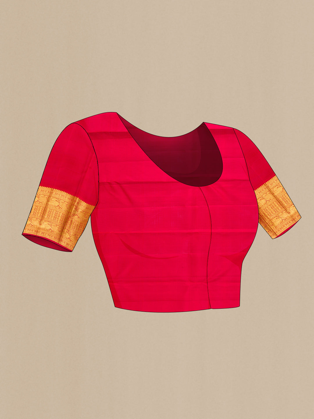 Close up image of the blouse of Maroon Dual Tone Kanchipuram Silk Saree with Zari Brocade on the body and Zari Border. 